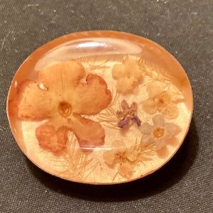 Glass Pressed Flower 925 Sterling Silver Brooch